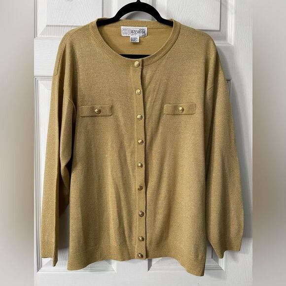 Vintage Chrysantheme Woman Metallic Gold Women’s Cardigan Sweater 14/16 - Picture 1 of 8
